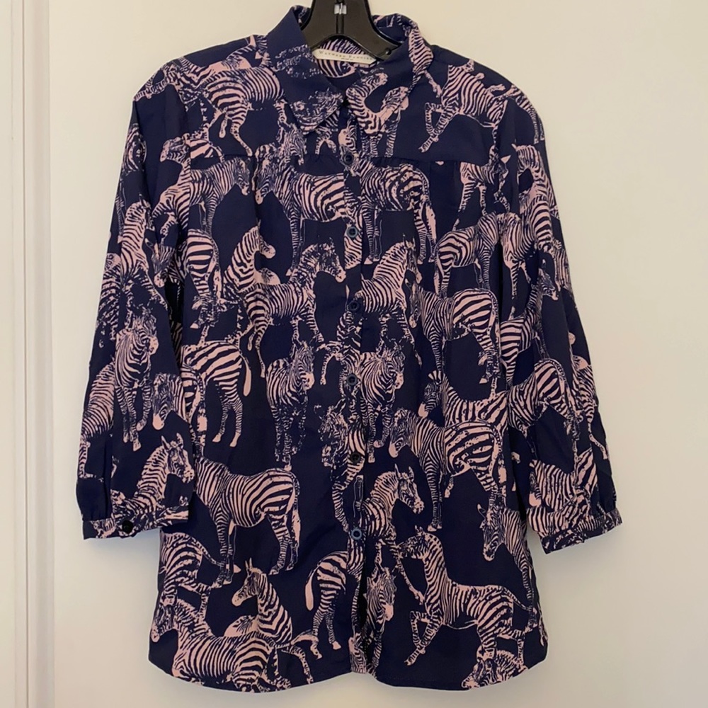 New Eshakti Zebra Print Button Down Blouse Size Medium 8